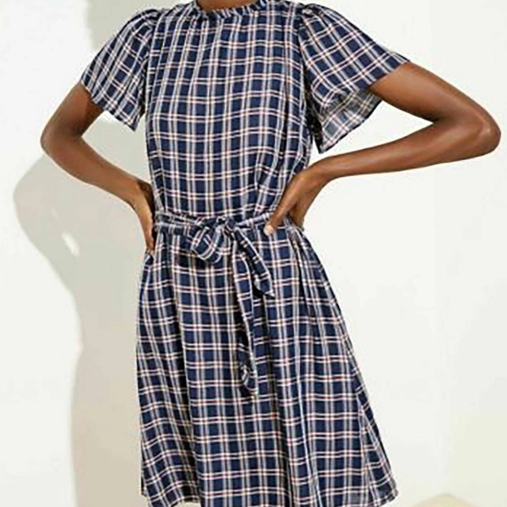 Ann Taylor LOFT Plaid Short Sleeve Dress With Pockets Size XS